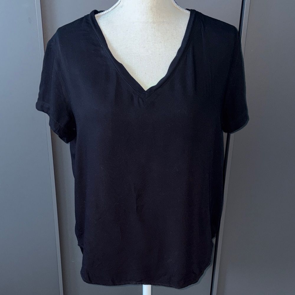 Anthropologie Black V-Neck Short Sleeve Blouse